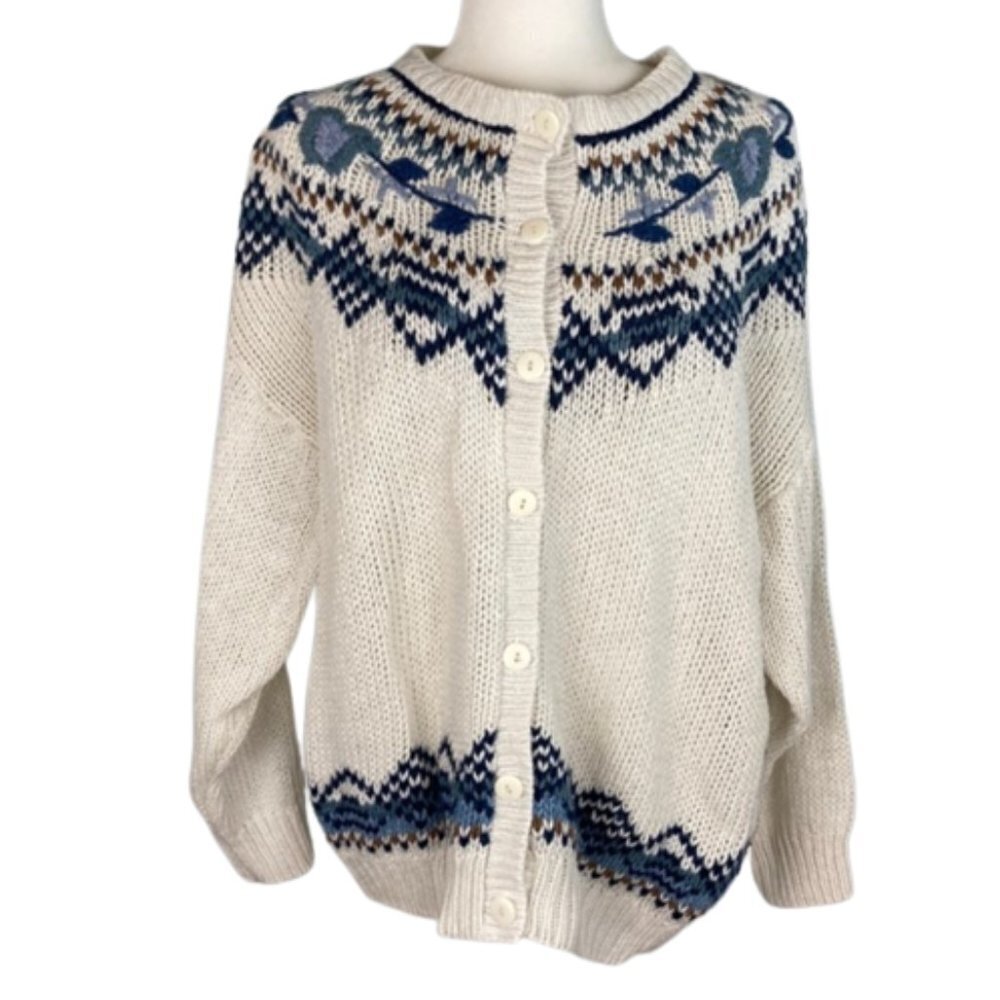 Backroad Blues Hand Knit Grandmacore Cottagecore Oversized Cardigan Sweater